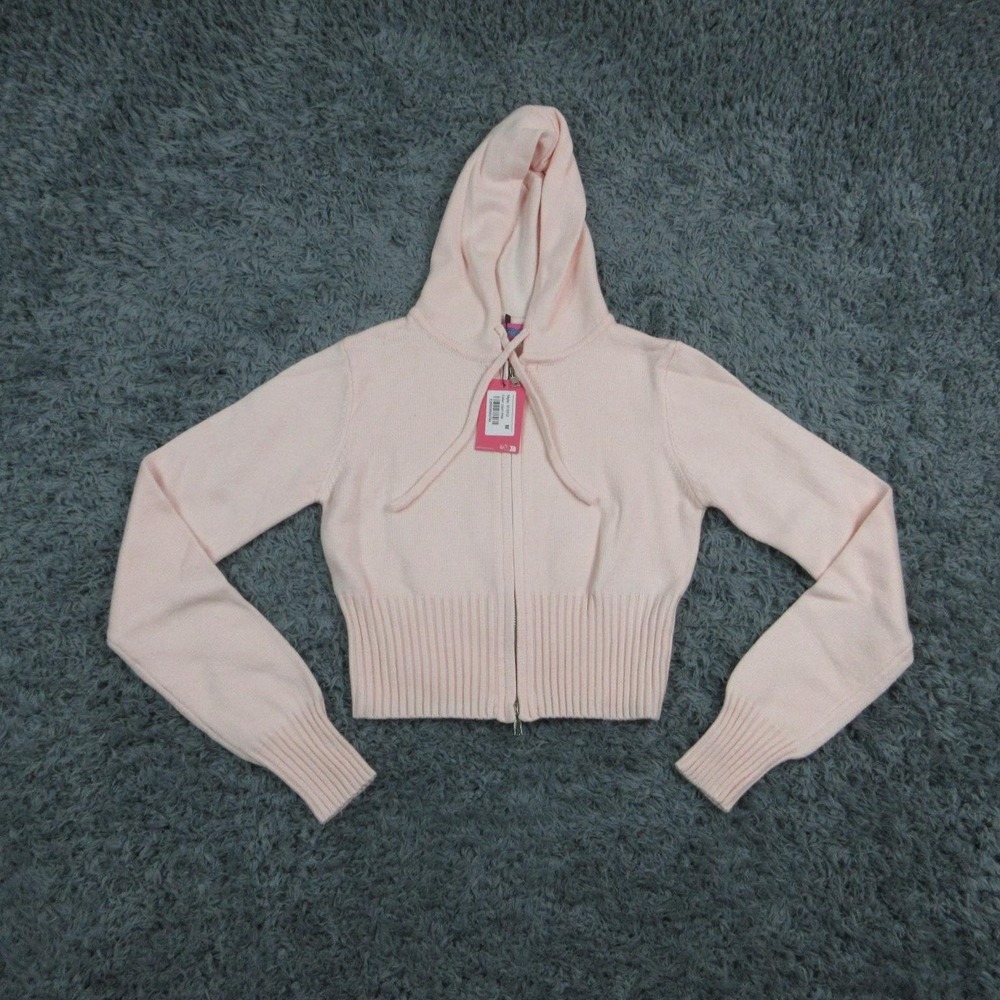 Edikted Hoodie Womens M Light Pink Full Zip Cropped Knit Hooded Slim Fit NWT